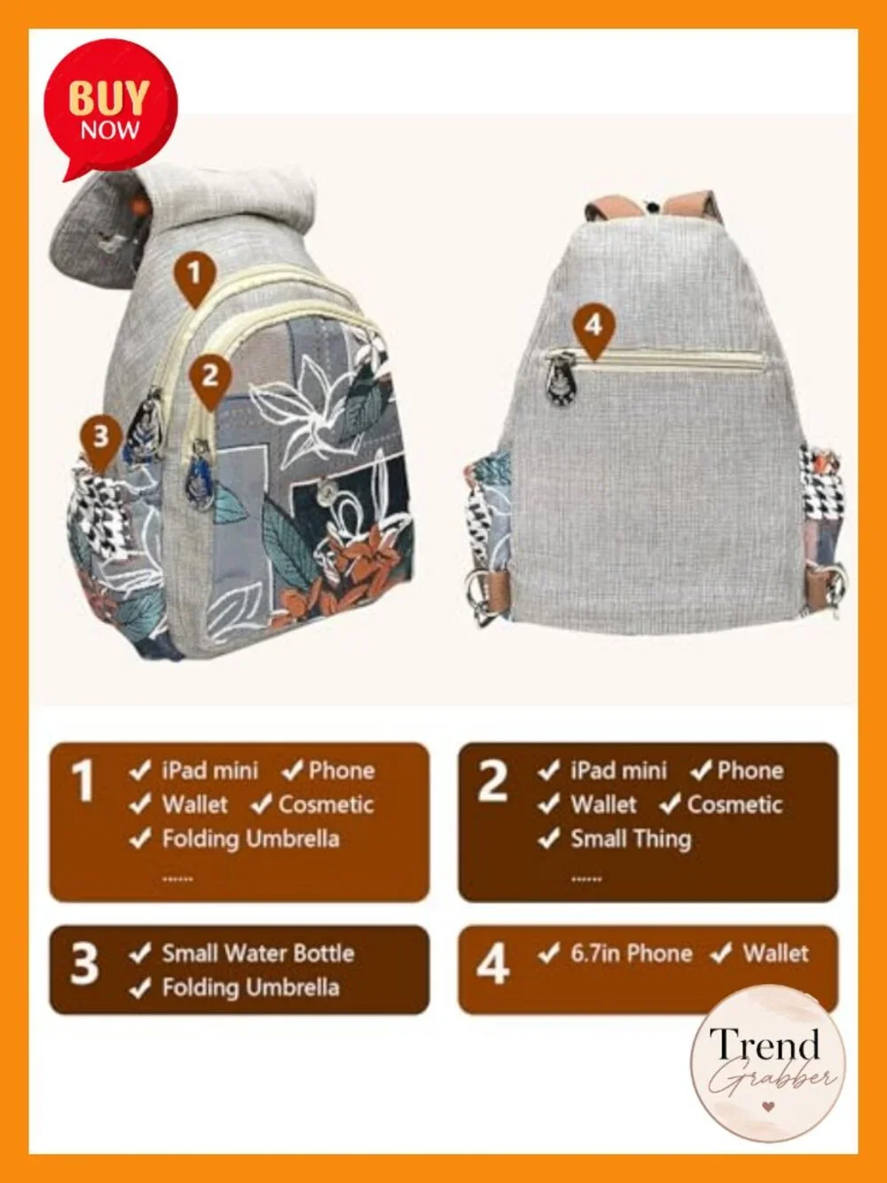 Cotton Linen Small Backpack Purse Women Fashion Daypack Convertible Chest Bag
